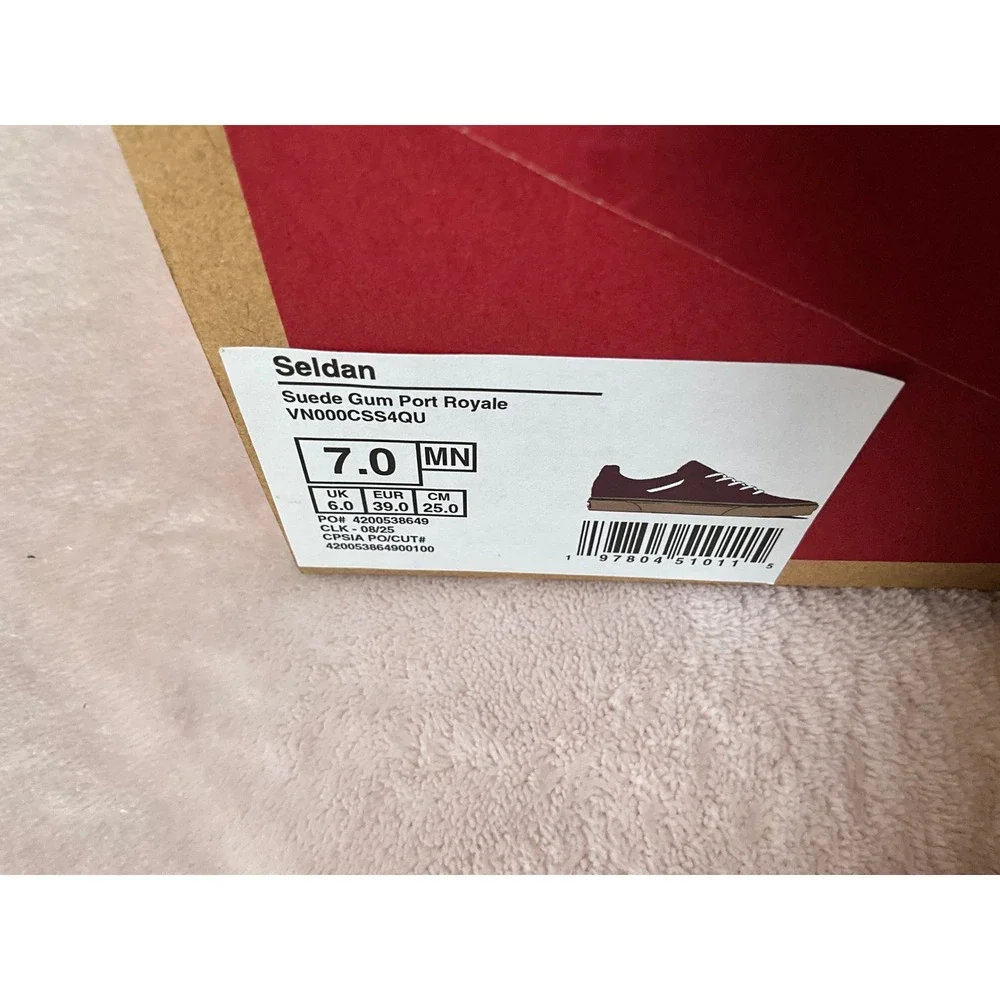 Vans Seldan Suede Gum Port Royale Burgundy Mens Sneakers VN000CSS4QU Size 7.0